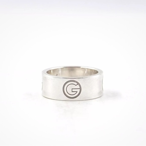 ❌SOLD❌NWT [Gucci] 925 Sterling Silver Monogram 8mm Cutout Wide-Band Ring Sz 7.5 - Picture 2 of 13